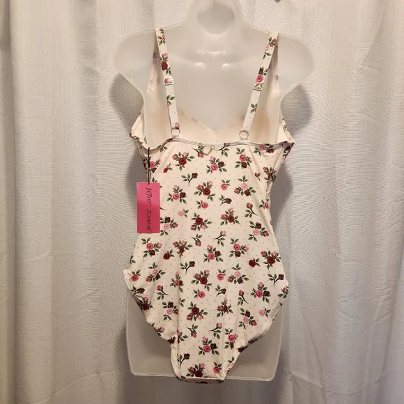Betsey Johnson Barely There Rose Floral Print One-Piece Swimsuit Size XL Summer - Picture 4 of 7